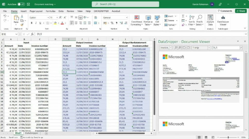 Datasnipper Document Matching