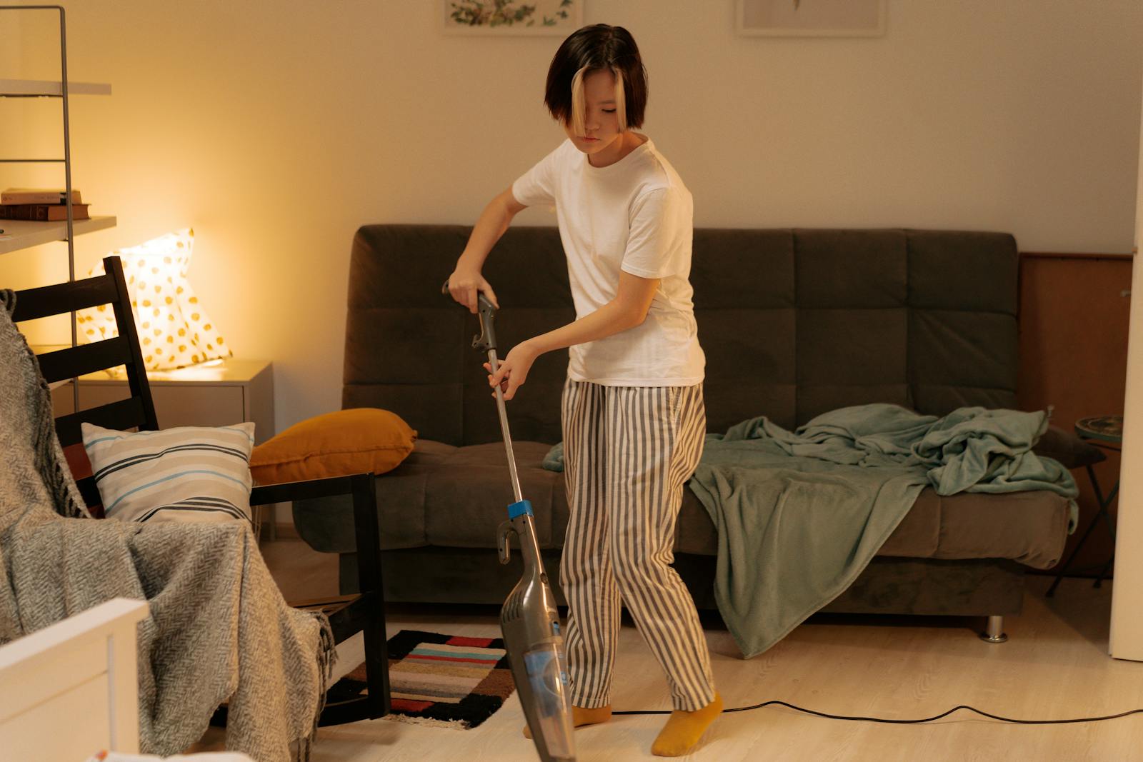 person doing housework alone