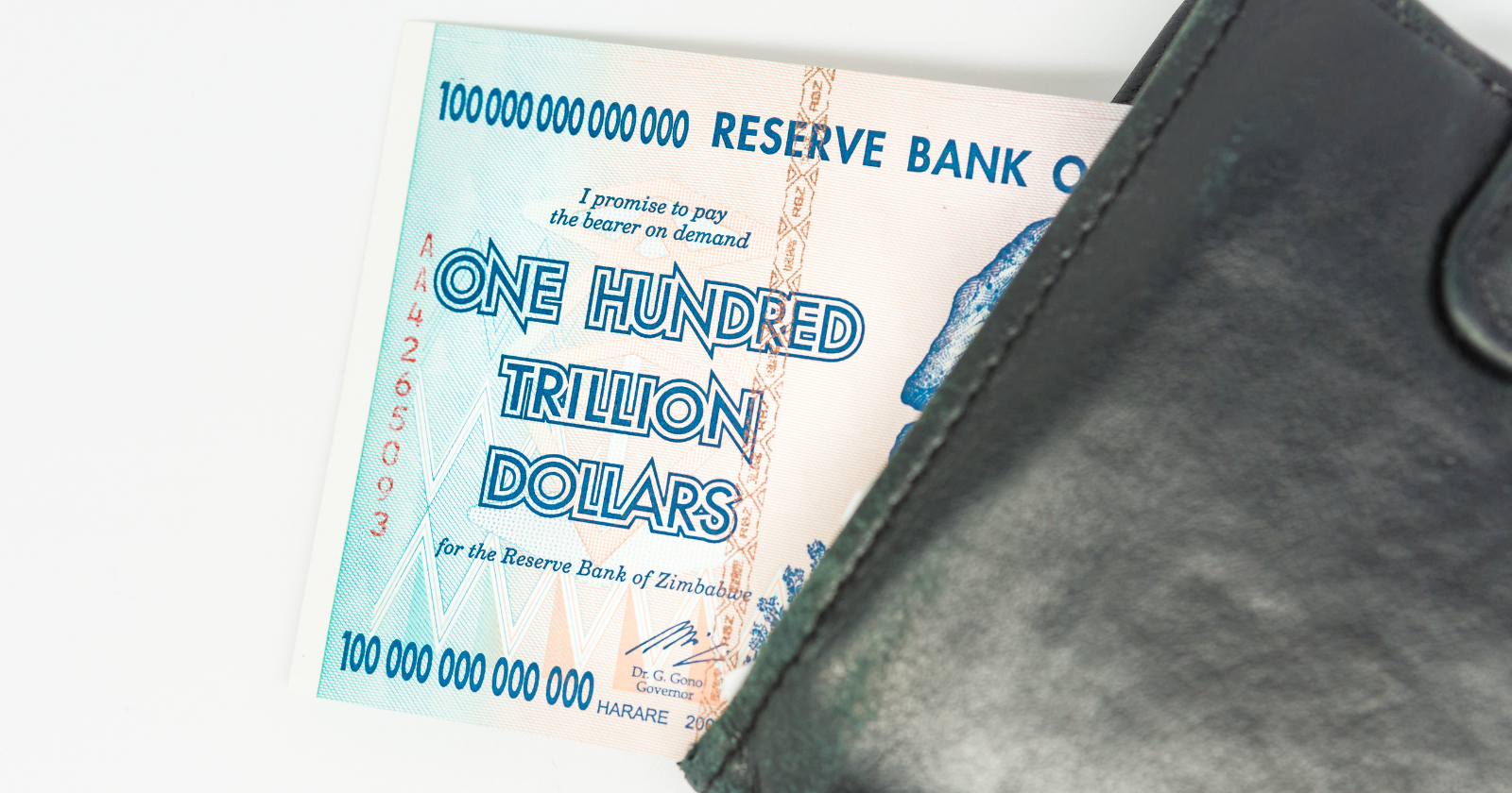 At the peak of Zimbabwe's 2008 meltdown, prices doubled roughly every day. The central bank answered by printing a hundred-trillion-dollar note worth only about US$30 when it appeared.