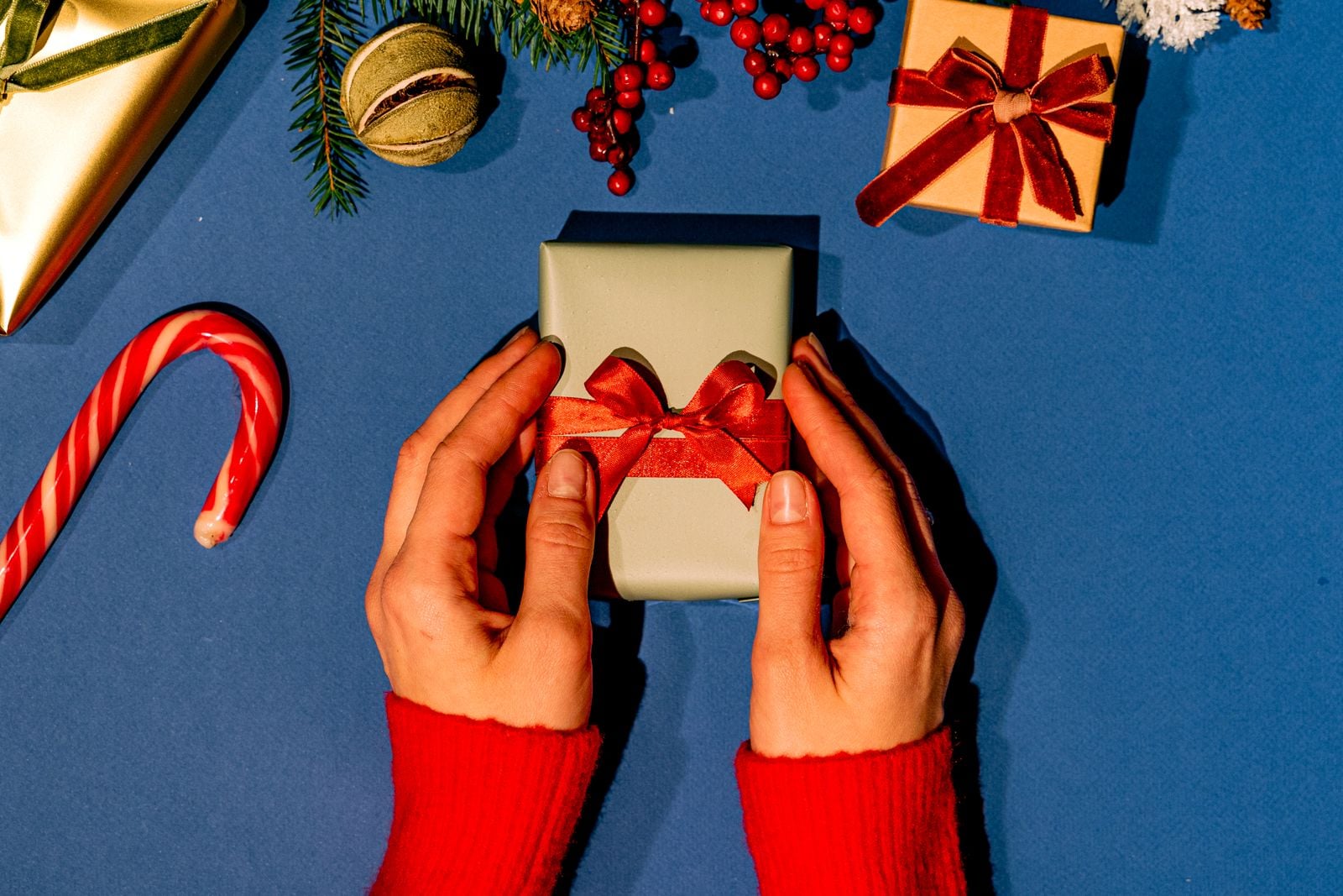 wrapped gift hands